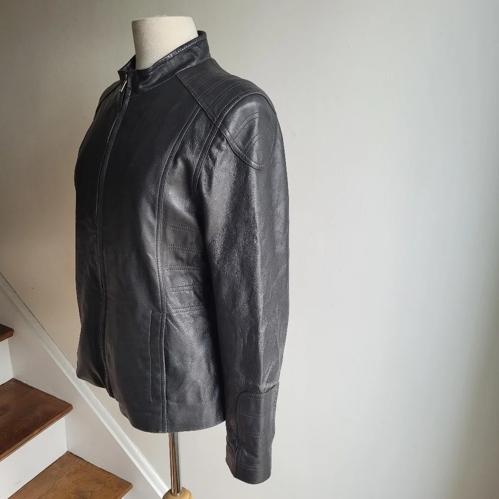 100% Genuine Leather Moto Biker Jacket Black Large - Picture 9 of 15